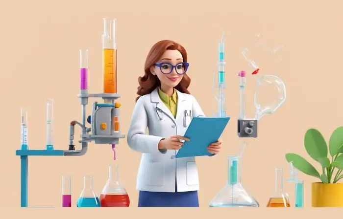 Female Scientist Researching in Lab 3D Character Illustration